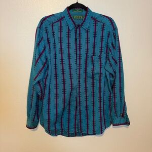 VTG Levi’s Sutter Creek Mens M Shirt Western Country Teal Magenta Striped Big E